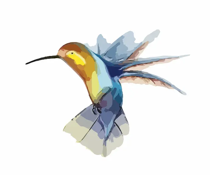 Watercolor stylized hummingbird in flight