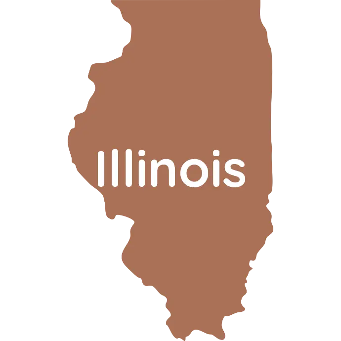 A silhouette map of Illinois, representing confidential telehealth services, relationship counseling, and online therapy for Illinois residents.