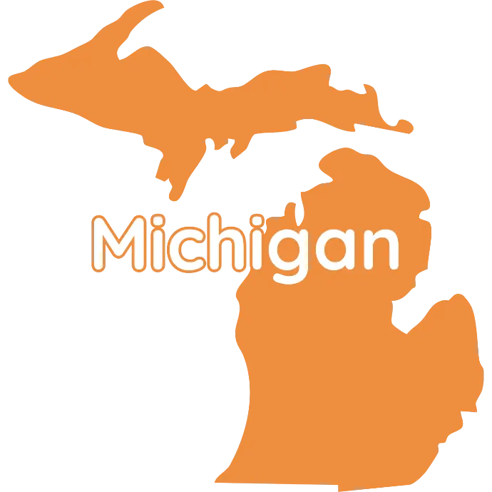 A silhouette map of Michigan, representing secure online therapy, anxiety treatment, and virtual counseling across the state.