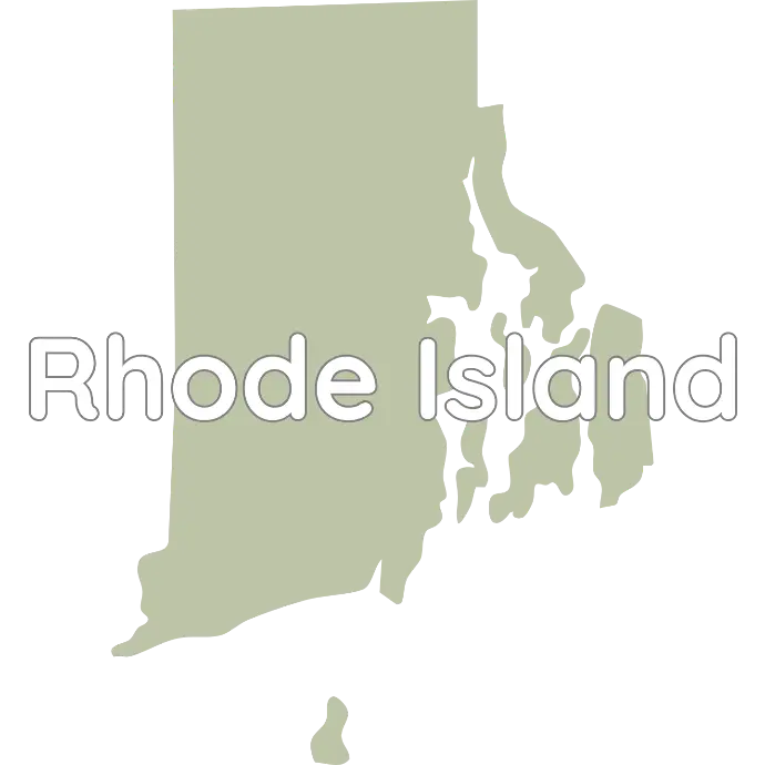 A silhouette map of Rhode Island, representing accessible virtual therapy and specialized trauma-informed counseling statewide.