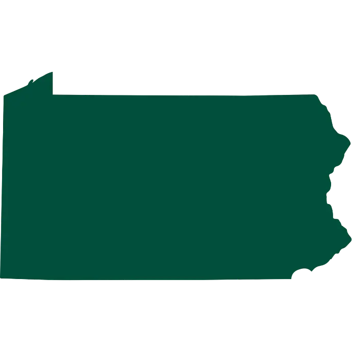 A silhouette map of Pennsylvania, representing online therapy and EMDR services available statewide.