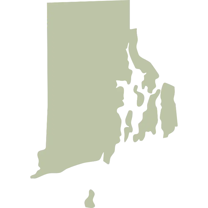 A silhouette map of Rhode Island, representing specialized telehealth counseling and online therapy services.