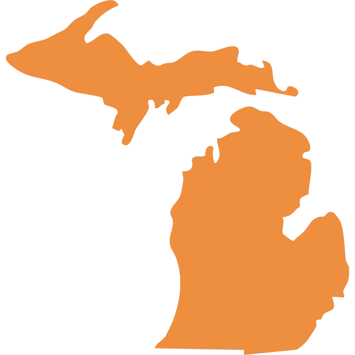 A silhouette map of Michigan, representing secure telehealth and online therapy services for Michigan residents.